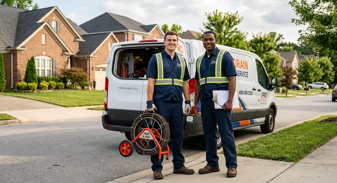 Sewer and drain service team with equipment ready for work in Myrtle Grove