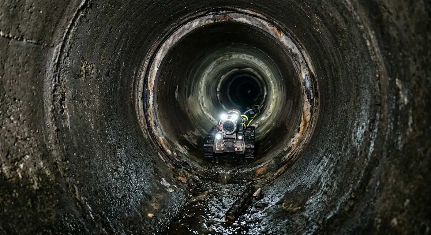 Robotic sewer camera inspecting pipe interior for Sewer Line Cleaning in Myrtle Grove